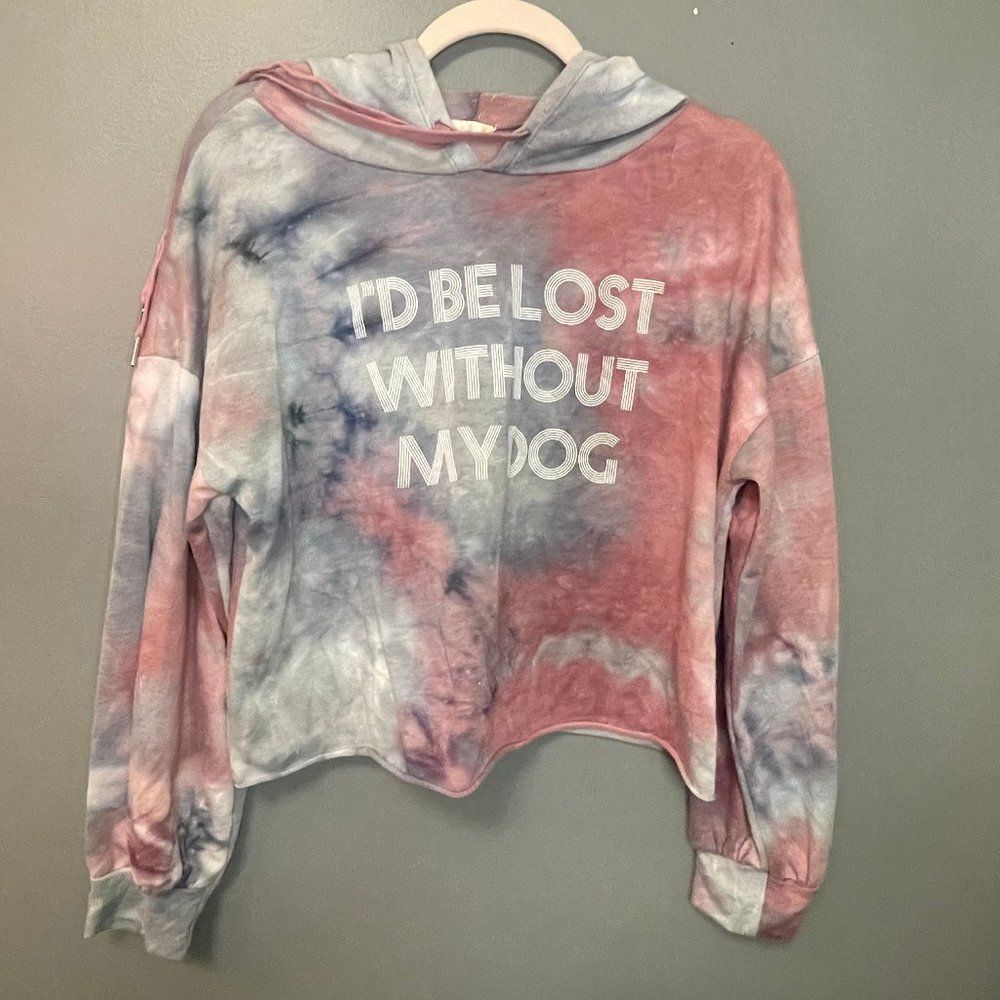 Altar'd state tie dye pink blue cropped dog hoodie, size Large - Picture 5 of 5
